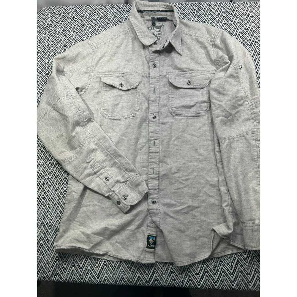 Kühl Men's Medium Gray Long-Sleeve Shirt With Button-Front & Chest Pockets Cotto